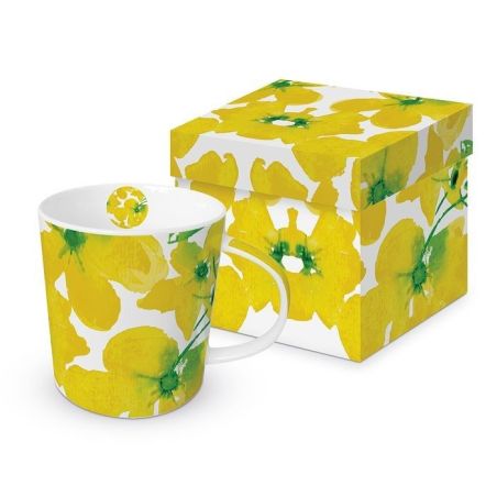 Żółte Kwiatki Kubek Porcelanowy w Ozdobnym Pudełku